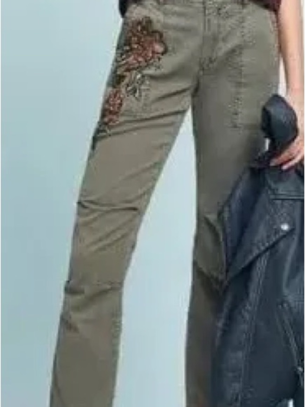 Anthropologie Pilcro Olive Green Embroidered and beaded Slim Pants